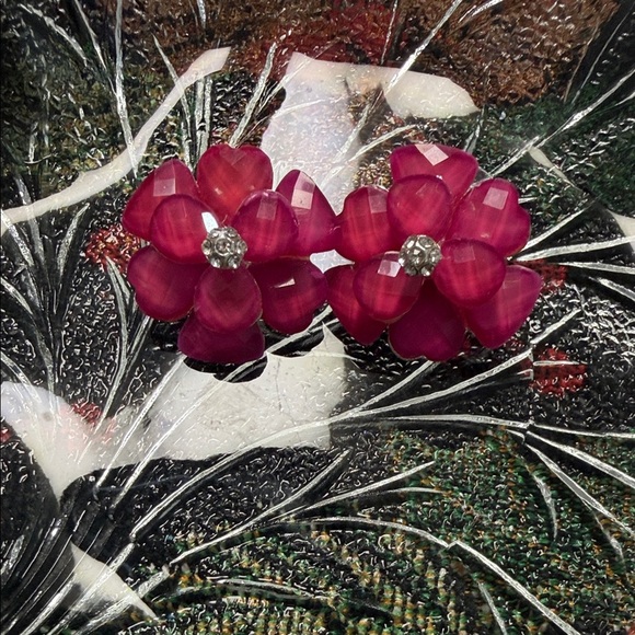 Jewelry - Pink Crystal Floral Earrings with Rhinestones